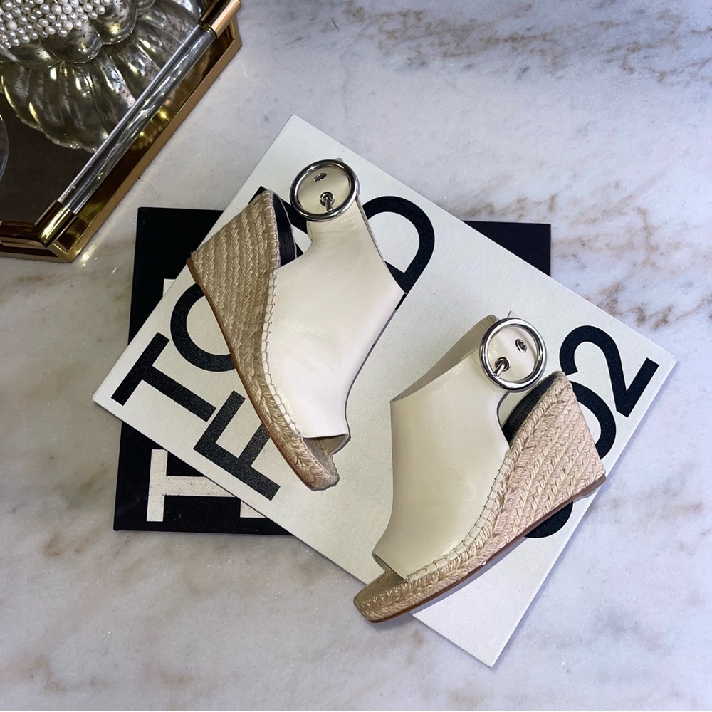 Céline Womens 35 Milk Calfskin Leather Open Toe Espadrille Sandal - Picture 10 of 16